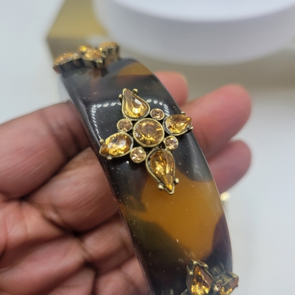 Brown Tortoise Shell Style Bangle Bracelet • Lucite/Rhinestone • Banana Republic - Picture 2 of 5